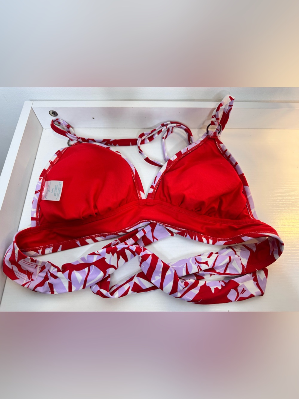 Kona Sol Red & Lavender Tropical Bikini Top - Picture 3 of 7